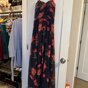 Navy Floral Print Gown / Prom Dress